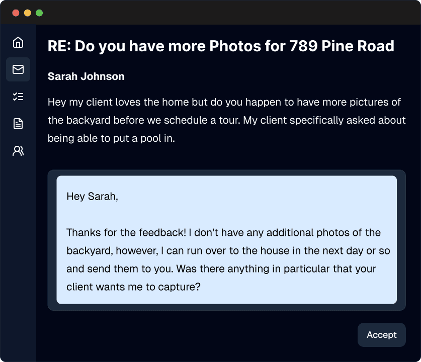 Pre-written email drafts in your voice ready to send